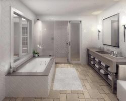 bathroom-astonishing-brown-stone-bathroom-floor-tile-inspiration-with-whiet-wall-white-mat-mirror-brown-bathroom-cabinet-with-white-towel-washstand-and-bathtub-with-white-orchid-natural-